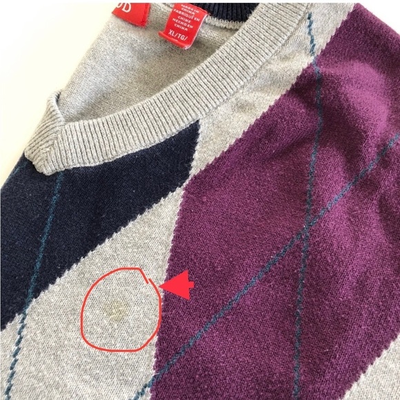 IZod V-Neck Purple & Navy Argyle Pattern Men’s Sweater XL - Picture 5 of 13